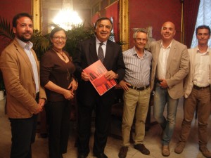 Da sinistra: Gioulio Cusumano, Sara Cappello, Leoluca Orlando, Giovanni D'Oca,  Francesco Giacalone, Pasquale Maggiore