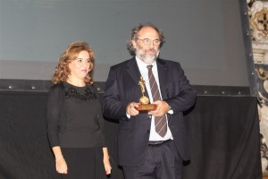 Il produttore Angelo Barbagallo con il direttore di Banca Sant'Angelo Ines Curella PH Pietro Coccia
