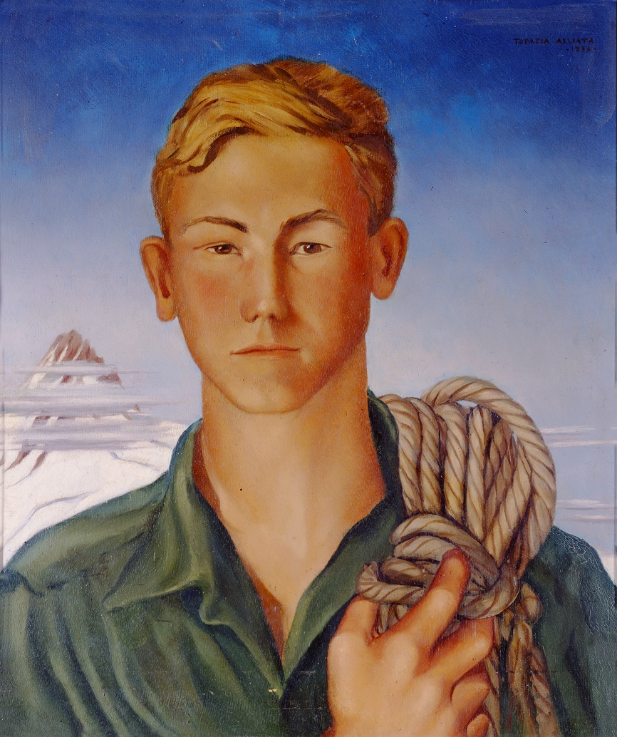 TOPAZIA ALLIATA, Ritratto di alpinista (Fosco Maraini), 1933, olio su tavola di legno, 73x63, Coll. Eredi Maraini LD